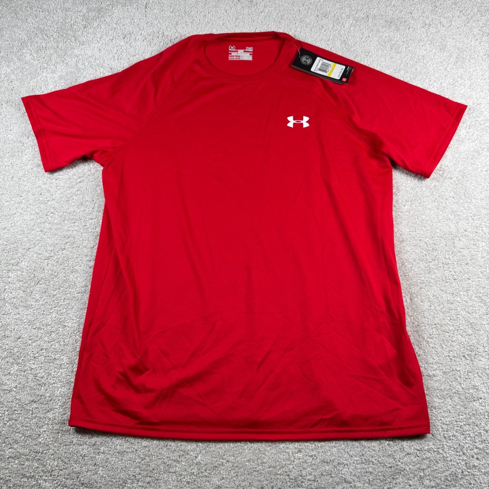 Under Armour T-Shirt Mens Medium Red HeatGear Loose Fit Athletic Short Sleeve
